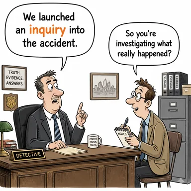inquiry (soruşturma, sorgu, araştırma) karikatürü — diyalogla bağlam içinde öğren