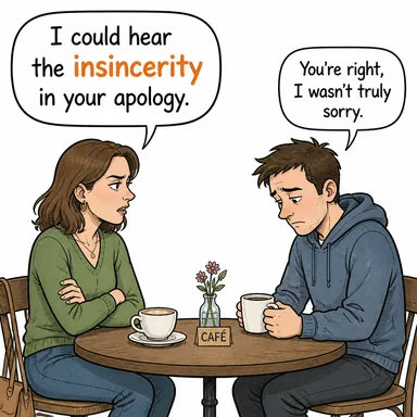 insincerity (samimiyetsizlik, iki yüzlülük) karikatürü — diyalogla bağlam içinde öğren