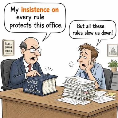 insistence on (ısrar, dayatma, üzerinde durma) karikatürü — diyalogla bağlam içinde öğren