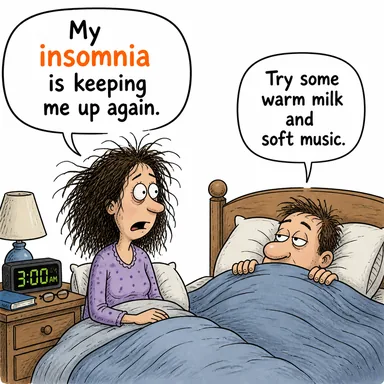insomnia (uykusuzluk hastalığı) karikatürü — diyalogla bağlam içinde öğren