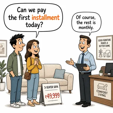 installment (taksit, bölüm (dizi/roman)) karikatürü — diyalogla bağlam içinde öğren