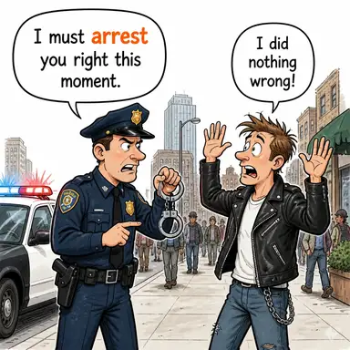 arrest (tutuklamak; (gelişimi) durdurmak/bloke etmek) karikatürü — diyalogla bağlam içinde öğren
