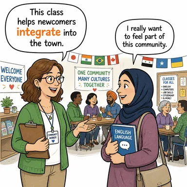 integrate (bütünleşmek, birleşmek, entegre etmek) karikatürü — diyalogla bağlam içinde öğren