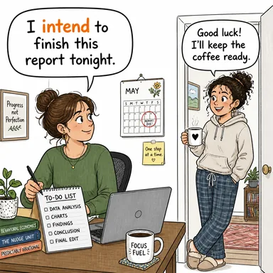 intend (niyet etmek, amaçlamak, kastetmek) karikatürü — diyalogla bağlam içinde öğren