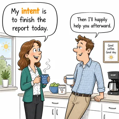 intent (niyet, maksat, amaç) karikatürü — diyalogla bağlam içinde öğren