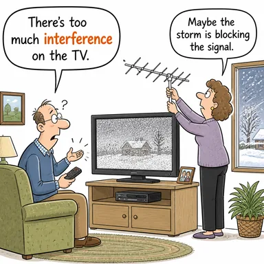 interference (müdahale, karışma, parazit) karikatürü — diyalogla bağlam içinde öğren