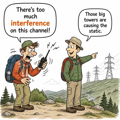 interference (engel olma, parazit (radyo/sinyal)) karikatürü — diyalogla bağlam içinde öğren
