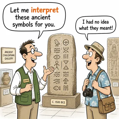 interpret (yorumlamak, anlam çıkarmak, çevirmek) karikatürü — diyalogla bağlam içinde öğren