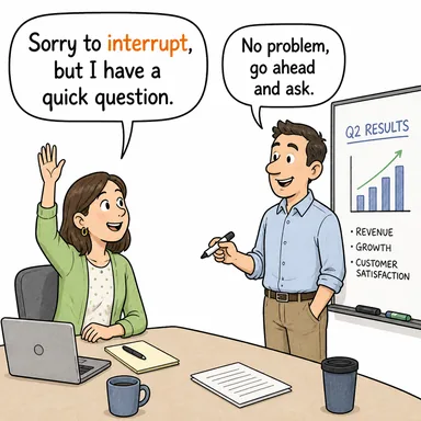 interrupt (sözünü kesmek, yarıda kesmek, ara vermek) karikatürü — diyalogla bağlam içinde öğren
