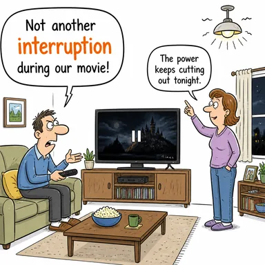 interruption (kesinti, sekte, ara verme) karikatürü — diyalogla bağlam içinde öğren