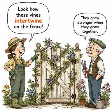 intertwine (birbirine dolanmak, iç içe geçmek) karikatürü — diyalogla bağlam içinde öğren