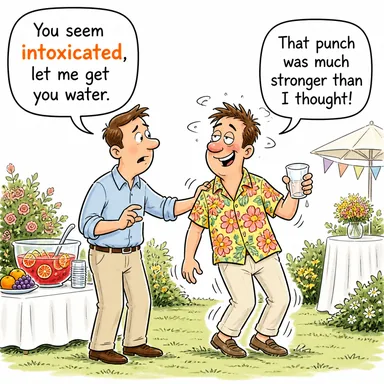 intoxicated (sarhoş, alkollü) karikatürü — diyalogla bağlam içinde öğren
