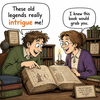 intrigue (ilgisini çekmek, merak uyandırmak) karikatürü — diyalogla bağlam içinde öğren