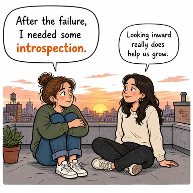 introspection (iç gözlem, kendi kendini dinleme/inceleme) karikatürü — diyalogla bağlam içinde öğren