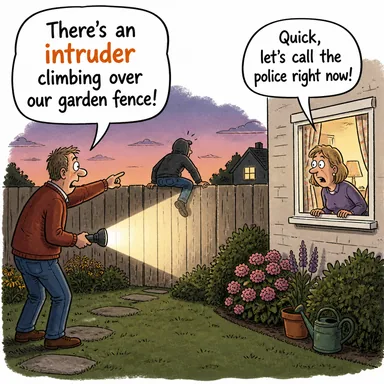 intruder (davetsiz misafir, haneye tecavüz eden) karikatürü — diyalogla bağlam içinde öğren