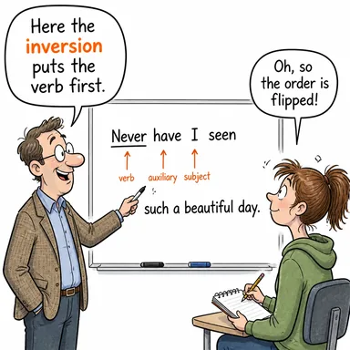inversion (tersine çevirme, devrik yapı, ters dönme) karikatürü — diyalogla bağlam içinde öğren