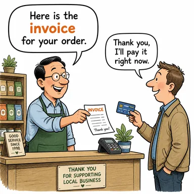 invoice (fatura) karikatürü — diyalogla bağlam içinde öğren