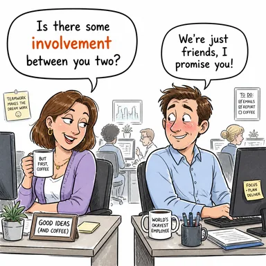 involvement (ilişki, bağlantı (gönül ilişkisi veya suç ortaklığı)) karikatürü — diyalogla bağlam içinde öğren