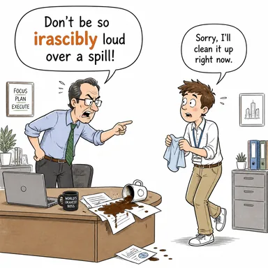 irascibly (sinirli bir şekilde, öfkeyle) karikatürü — diyalogla bağlam içinde öğren