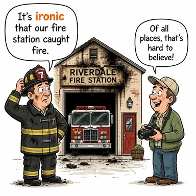 ironic (ironik, alaycı, (durum için) garip/beklenmedik) karikatürü — diyalogla bağlam içinde öğren