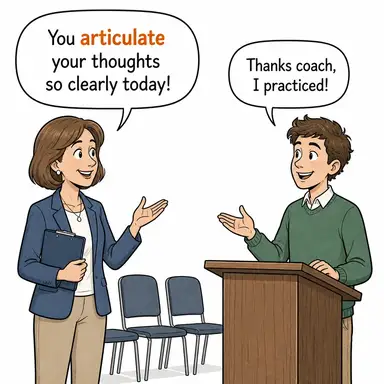 articulate (açıkça ifade etmek, (eklem) birleştirmek) karikatürü — diyalogla bağlam içinde öğren