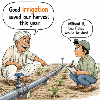 irrigation (sulama) karikatürü — diyalogla bağlam içinde öğren