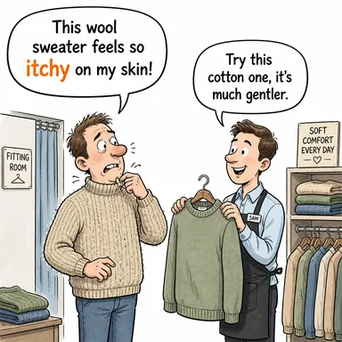 itchy (kaşınan, kaşındıran) karikatürü — diyalogla bağlam içinde öğren