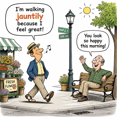 jauntily (havalı bir şekilde, neşeyle) karikatürü — diyalogla bağlam içinde öğren