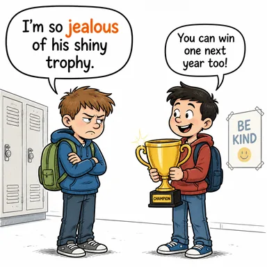jealous (kıskanç) karikatürü — diyalogla bağlam içinde öğren