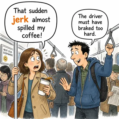 jerk (ani sarsıntı, (argo) aşağılık herif) karikatürü — diyalogla bağlam içinde öğren