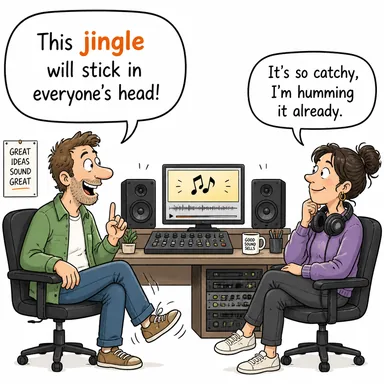 jingle (şıngırdamak, (reklam) müziği) karikatürü — diyalogla bağlam içinde öğren