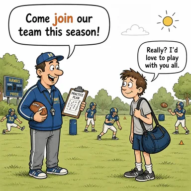 join (katılmak, birleştirmek, üye olmak) karikatürü — diyalogla bağlam içinde öğren