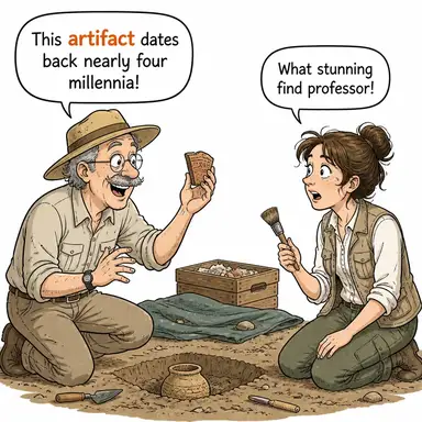 artifact (insan yapımı nesne, (tarihi) eser) karikatürü — diyalogla bağlam içinde öğren