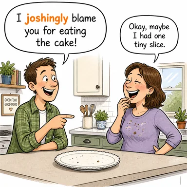 joshingly (şakayla karışık, takılarak) karikatürü — diyalogla bağlam içinde öğren
