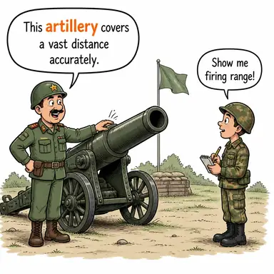 artillery (topçu birliği, ağır silahlar) karikatürü — diyalogla bağlam içinde öğren