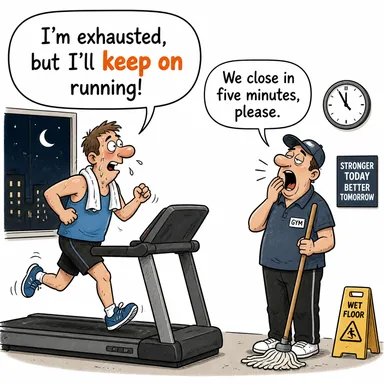 keep on (devam etmek, sürdürmek) karikatürü — diyalogla bağlam içinde öğren