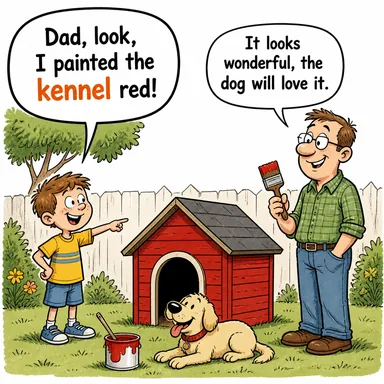 kennel (köpek kulübesi) karikatürü — diyalogla bağlam içinde öğren