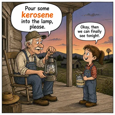 kerosene (gazyağı) karikatürü — diyalogla bağlam içinde öğren