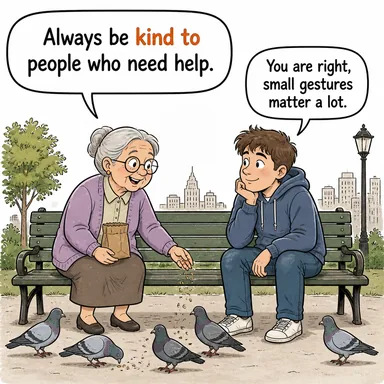 kind to (-e karşı nazik/kibar) karikatürü — diyalogla bağlam içinde öğren