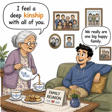 kinship (akrabalık, hısımlık, yakınlık (duygu)) karikatürü — diyalogla bağlam içinde öğren