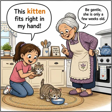 kitten (kedi yavrusu) karikatürü — diyalogla bağlam içinde öğren