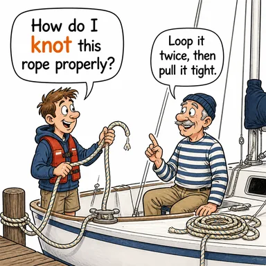 knot (düğümlemek, düğüm atmak) karikatürü — diyalogla bağlam içinde öğren