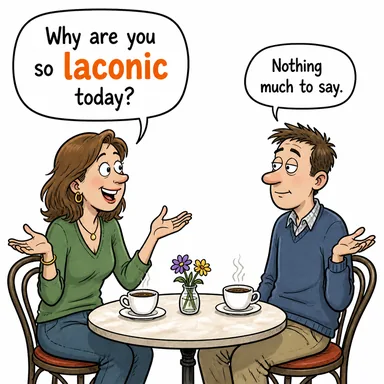 laconic (az ve öz (konuşan), sözü kısa kesen) karikatürü — diyalogla bağlam içinde öğren