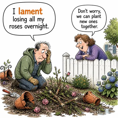 lament (yas tutmak, hayıflanmak, çok üzülmek) karikatürü — diyalogla bağlam içinde öğren