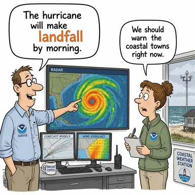 landfall (karaya varış (fırtına, gemi vb.)) karikatürü — diyalogla bağlam içinde öğren