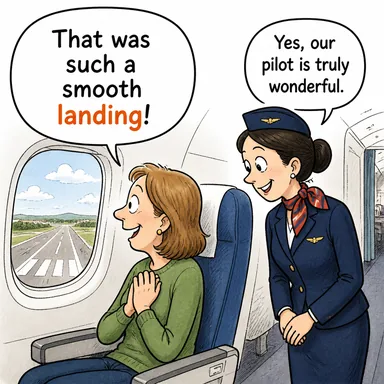 landing (iniş, karaya çıkma) karikatürü — diyalogla bağlam içinde öğren