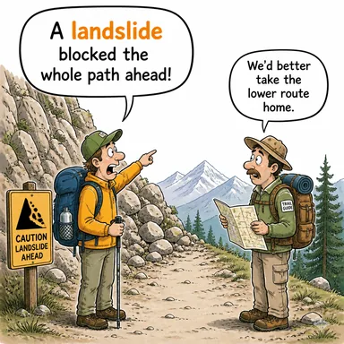 landslide (toprak kayması, heyelan; (seçimde) ezici zafer) karikatürü — diyalogla bağlam içinde öğren
