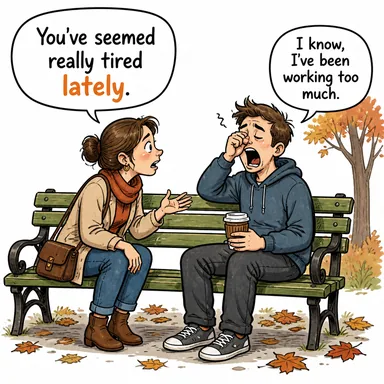 lately (son zamanlarda, geçenlerde) karikatürü — diyalogla bağlam içinde öğren