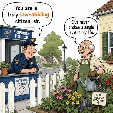 law-abiding (yasalara saygılı, kanuna uyan) karikatürü — diyalogla bağlam içinde öğren