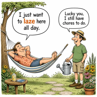 laze (tembelce vakit geçirmek, miskinlik etmek) karikatürü — diyalogla bağlam içinde öğren